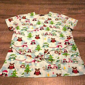 Cassandra O Nurse Scrubs/Outfit/Uniform Top pockets Size XL Work Apparel Owls